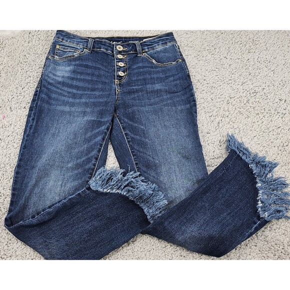 INC International Concepts Womens Jeans Cropped Fringe Straight Mid Rise Blue 4 - Picture 6 of 16